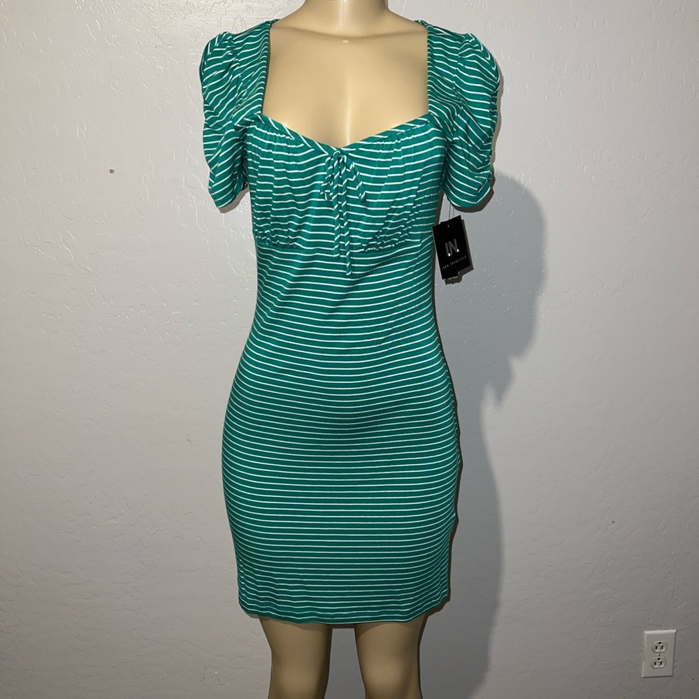 I.N. San Francisco Green Striped Mini Dress